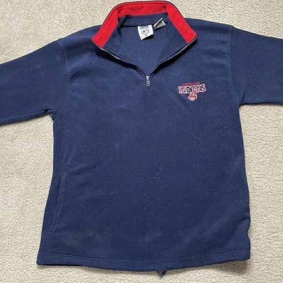 Vintage Cleveland Indians Baseball Large Fleece Pullover Chief Wahoo 90s 1/4 Zip - Picture 1 of 11